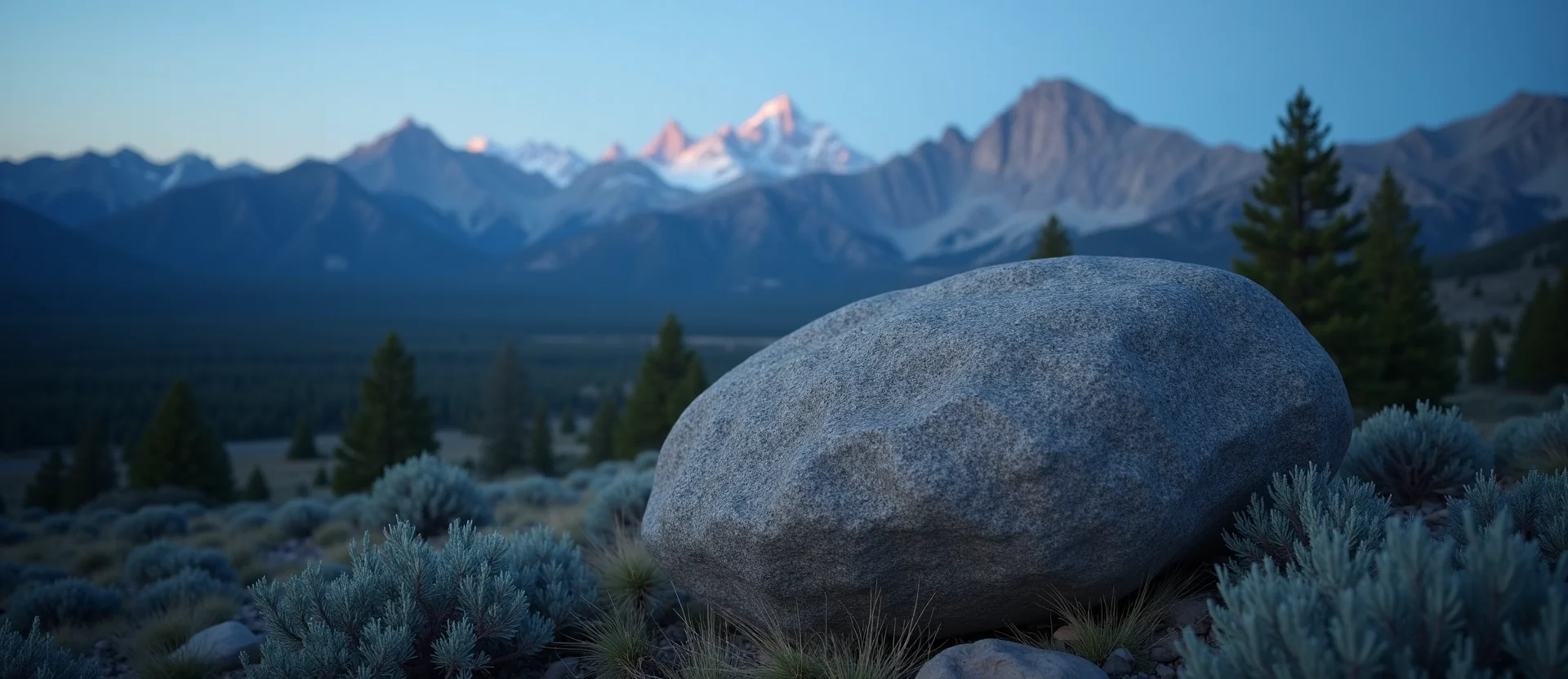 Symbolizing Stability/Peak: A local Bitterbrush unshakable boulder. - AI Generated