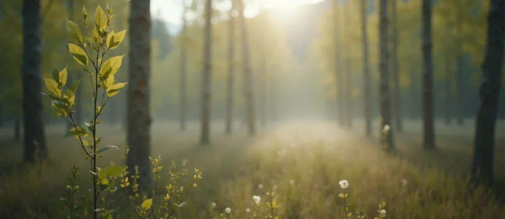 Symbolizing Growth/Resilience: A local Desert Peach thriving aspen grove. - AI Generated