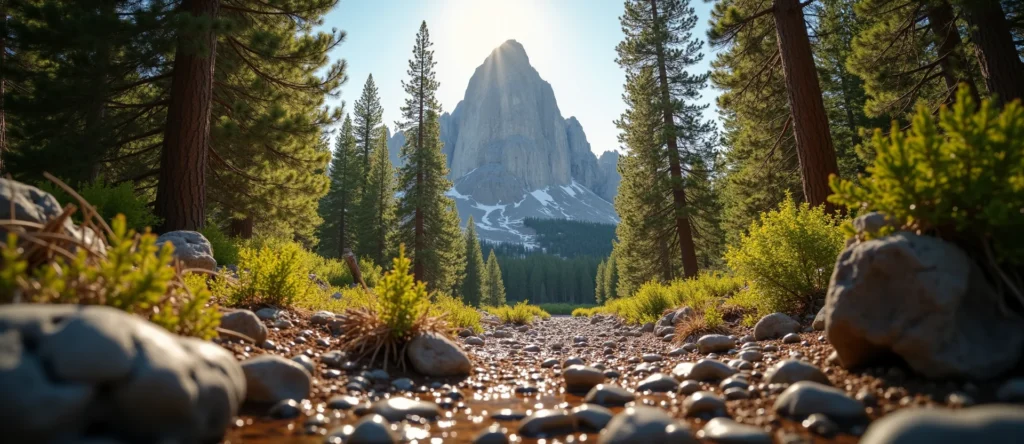 Symbolizing Stability/Peak: A local Quaking Aspen jagged granite peak. - AI Generated