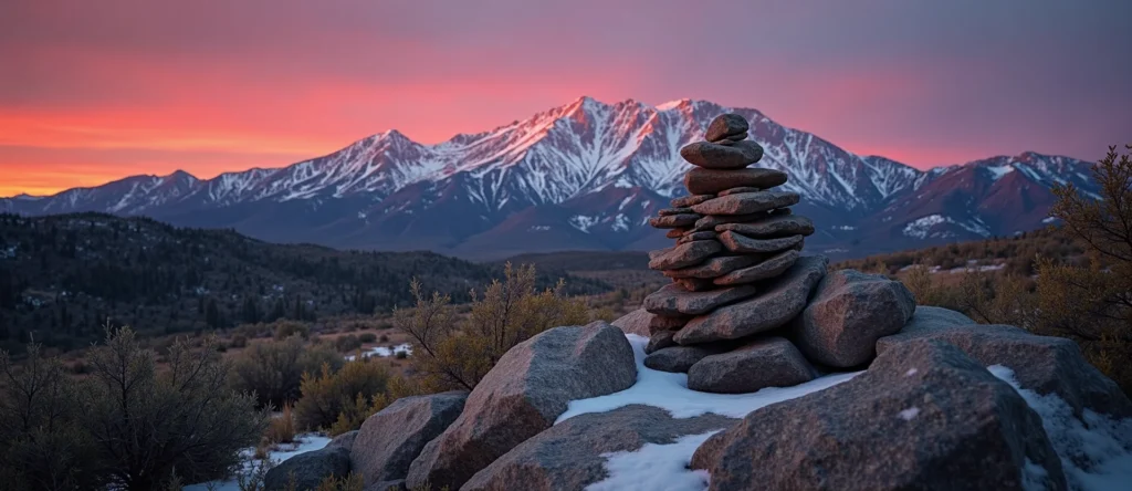 Symbolizing Stability/Peak: A local Manzanita ancient rock cairn. - AI Generated