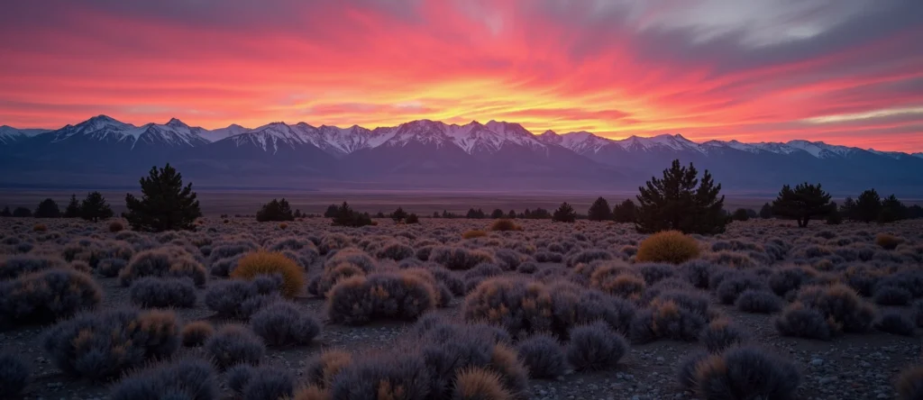 Symbolizing Stability/Peak: A local Rabbitbrush distant Sierra horizon. - AI Generated