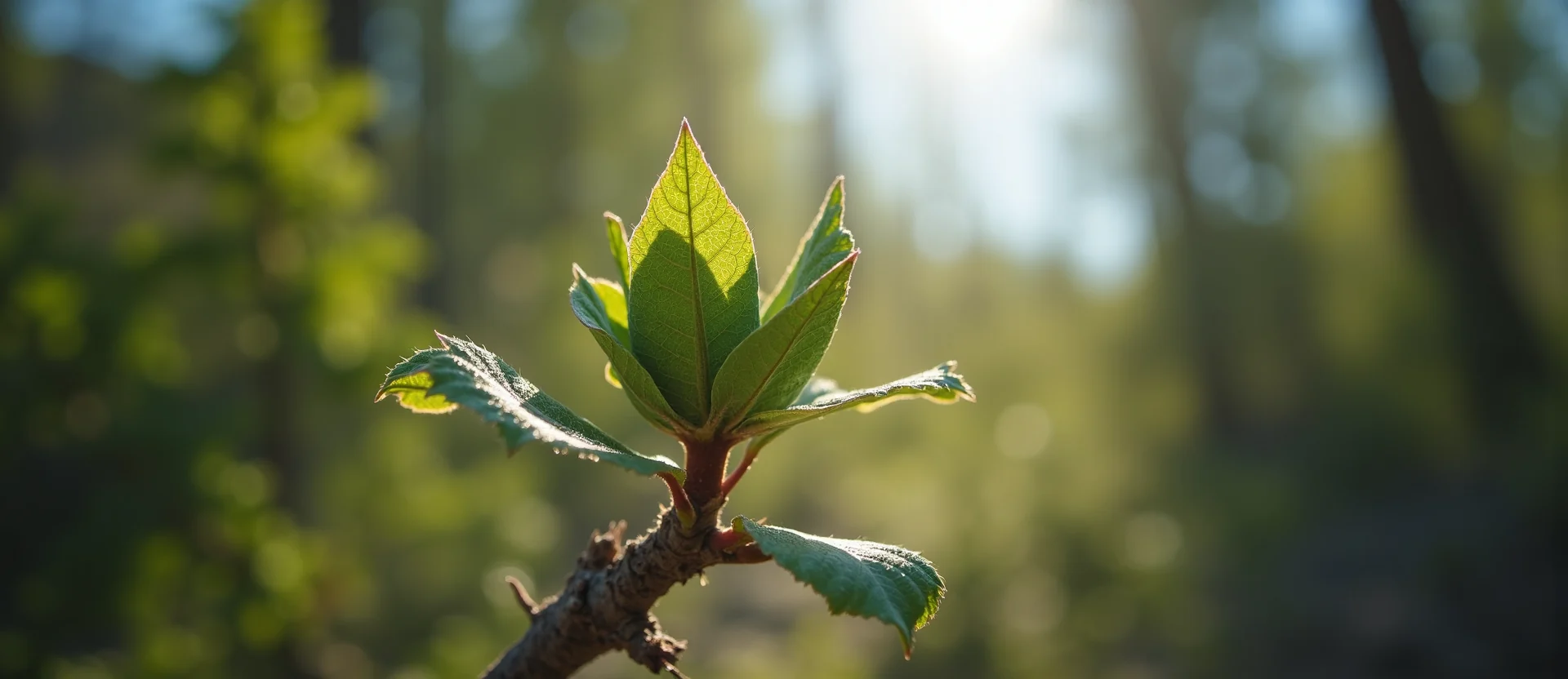 Symbolizing Seed/New Beginning: A local Quaking Aspen new green bud on a branch. - AI Generated
