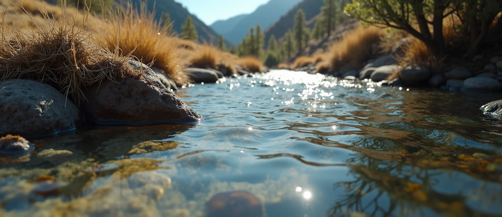Symbolizing Flow/Cleansing: A local Manzanita clear cold snowmelt stream. - AI Generated