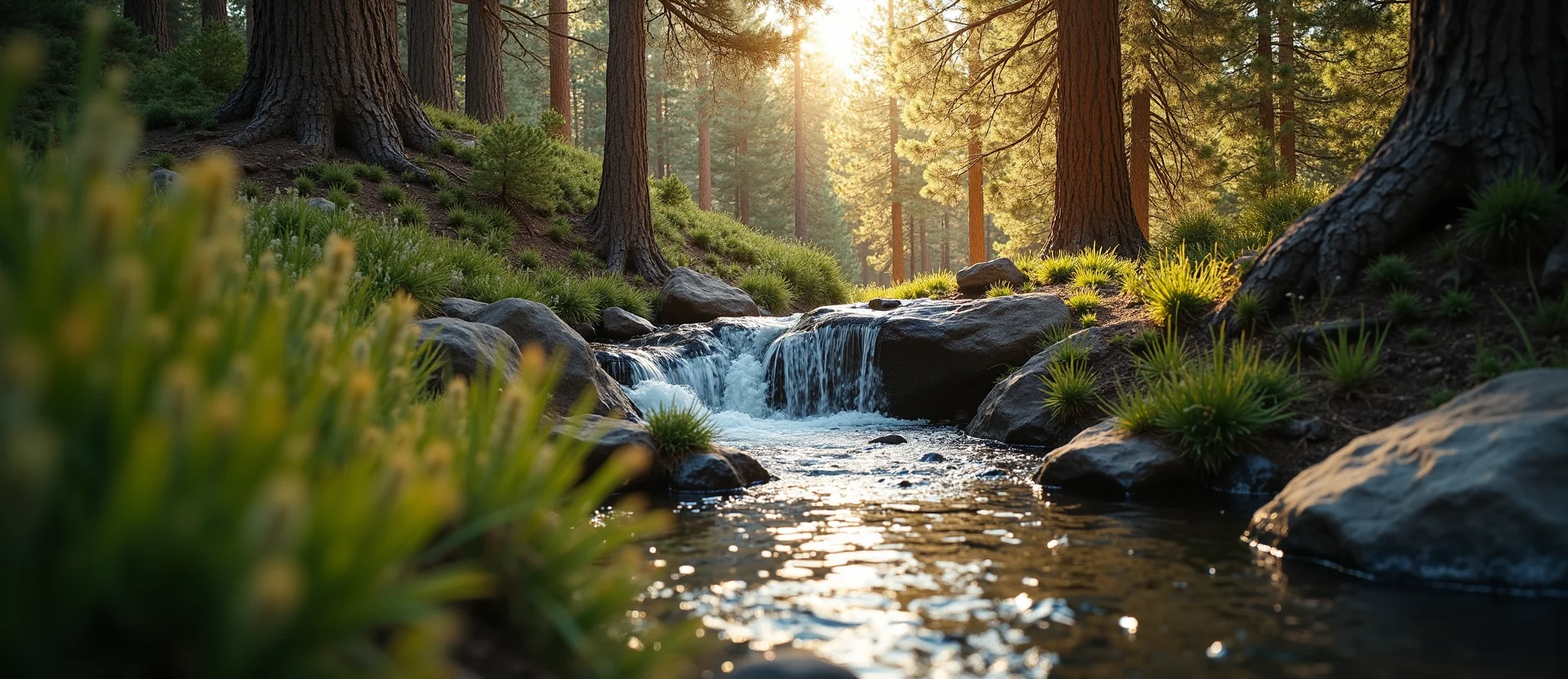 Symbolizing Flow/Cleansing: A local Rabbitbrush hidden small waterfall. - AI Generated
