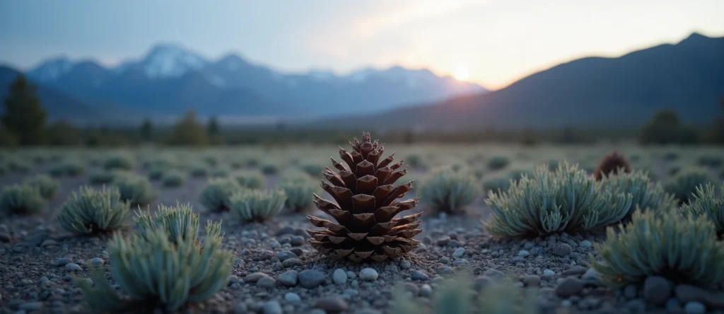 Symbolizing Seed/New Beginning: A local Sagebrush (Artemisia tridentata) opening pine cone. - AI Generated