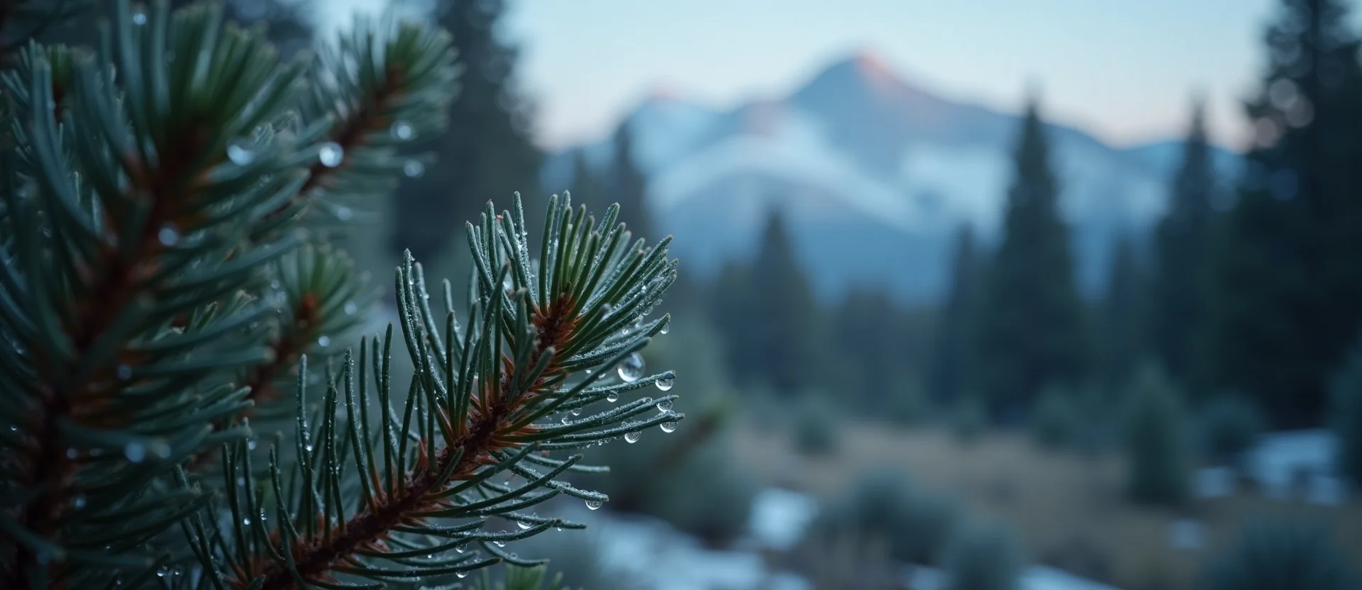 Symbolizing Flow/Cleansing: A local Ponderosa Pine raindrops on desert leaves. - AI Generated