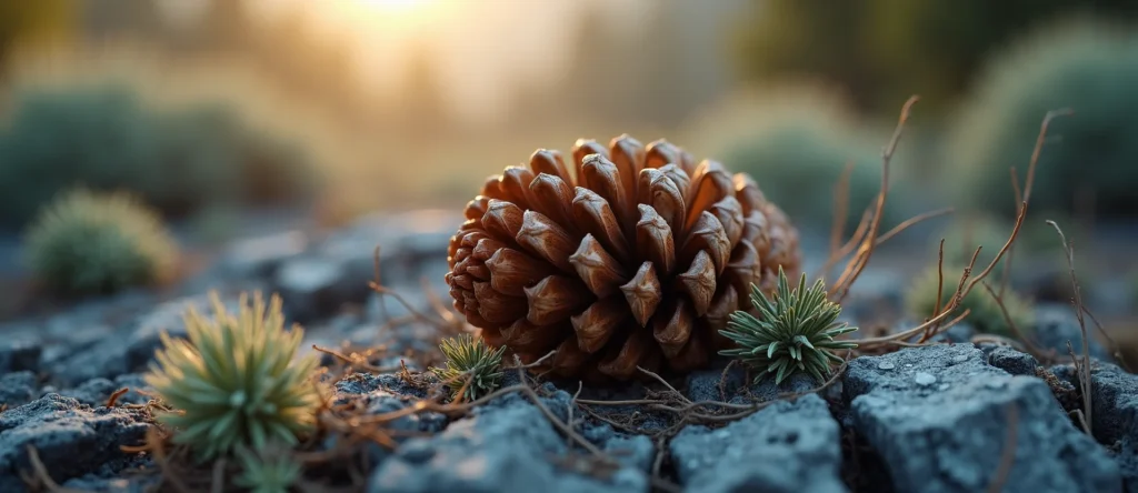 Symbolizing Seed/New Beginning: A local Mountain Mahogany opening pine cone. - AI Generated