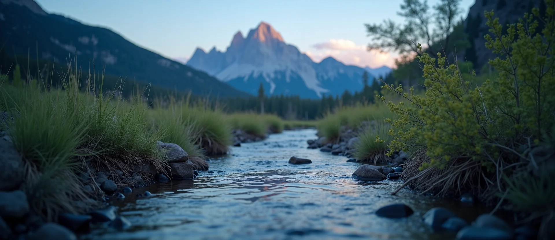 Symbolizing Flow/Cleansing: A local Bitterbrush clear cold snowmelt stream. - AI Generated