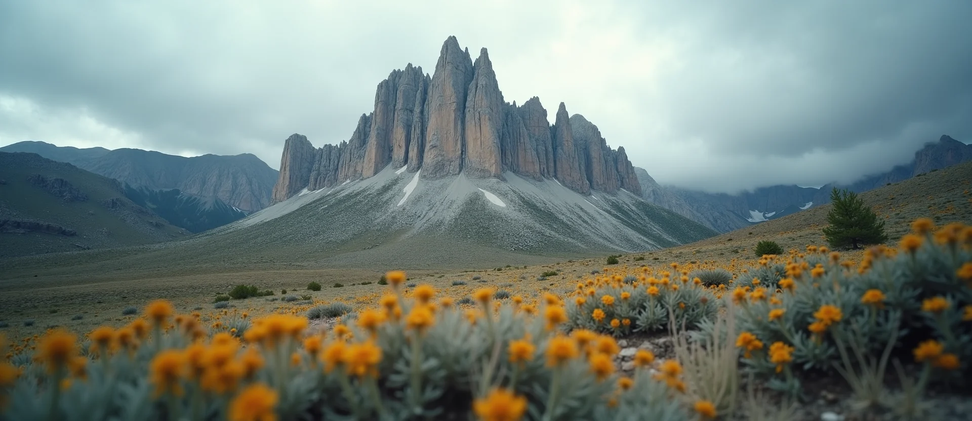 Symbolizing Stability/Peak: A local Indian Paintbrush jagged granite peak. - AI Generated