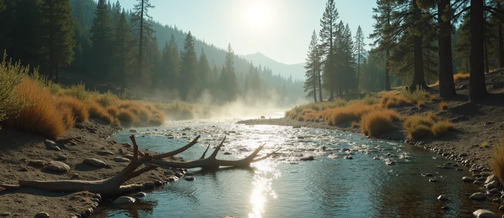 Symbolizing Flow/Cleansing: A local Ponderosa Pine clear cold snowmelt stream. - AI Generated