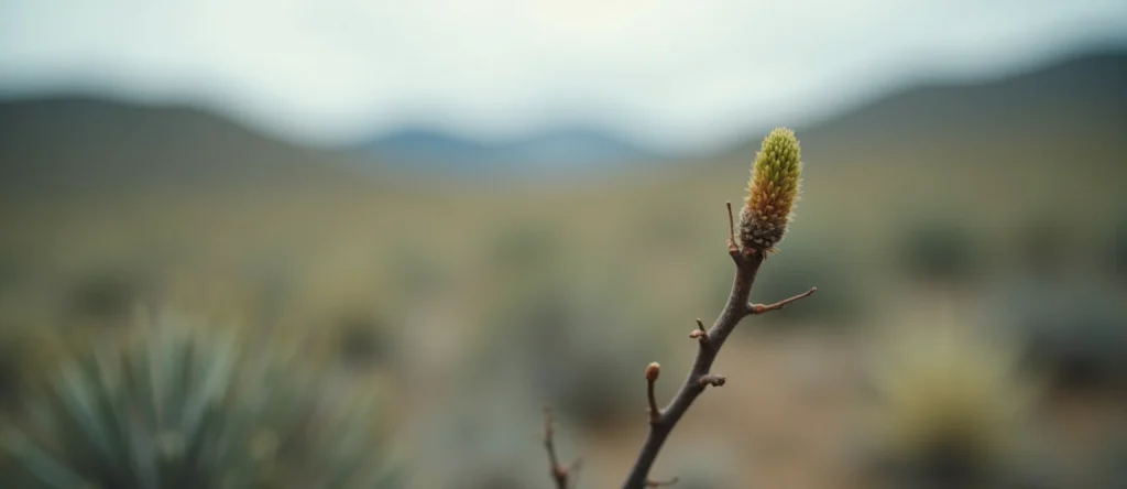 Symbolizing Seed/New Beginning: A local Rabbitbrush new green bud on a branch. - AI Generated