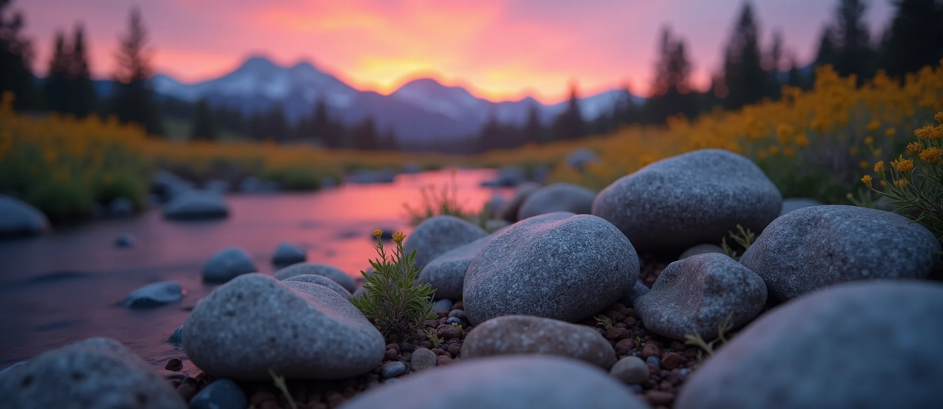 Symbolizing Flow/Cleansing: A local Quaking Aspen smooth Truckee river stones. - AI Generated
