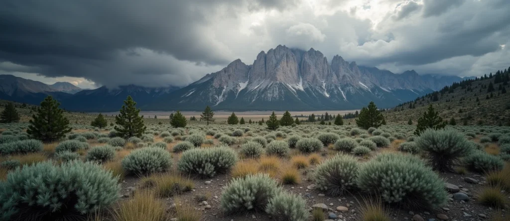 Symbolizing Stability/Peak: A local Sagebrush (Artemisia tridentata) solid mountain ridge. - AI Generated