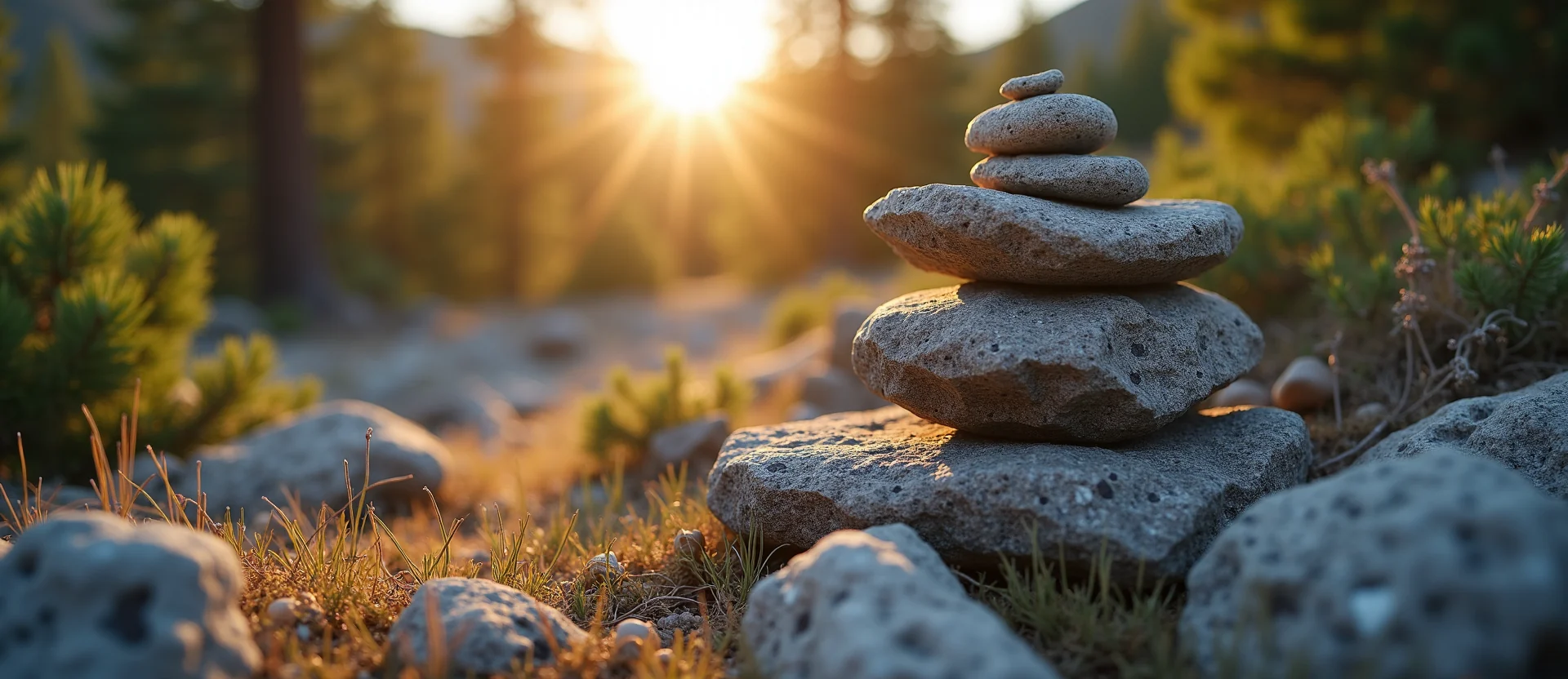 Symbolizing Stability/Peak: A local Sierra Juniper ancient rock cairn. - AI Generated