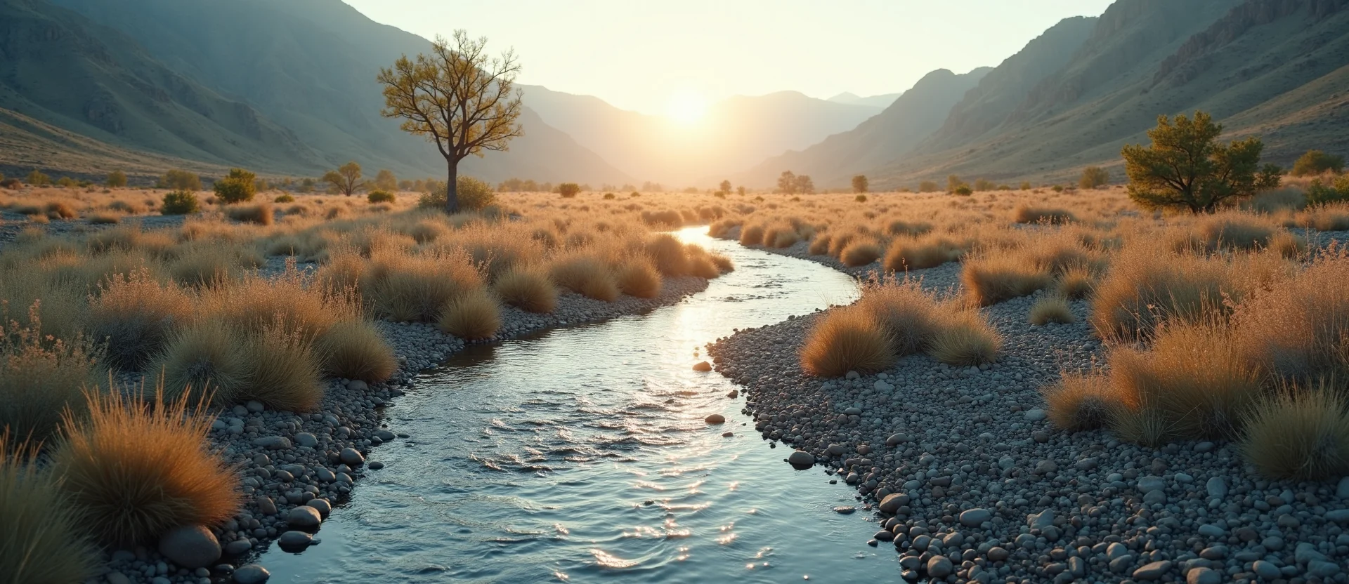 Symbolizing Flow/Cleansing: A local Desert Peach clear cold snowmelt stream. - AI Generated