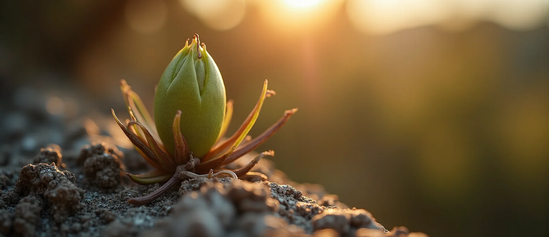 Symbolizing Seed/New Beginning: A local Sierra Juniper new green bud on a branch. - AI Generated
