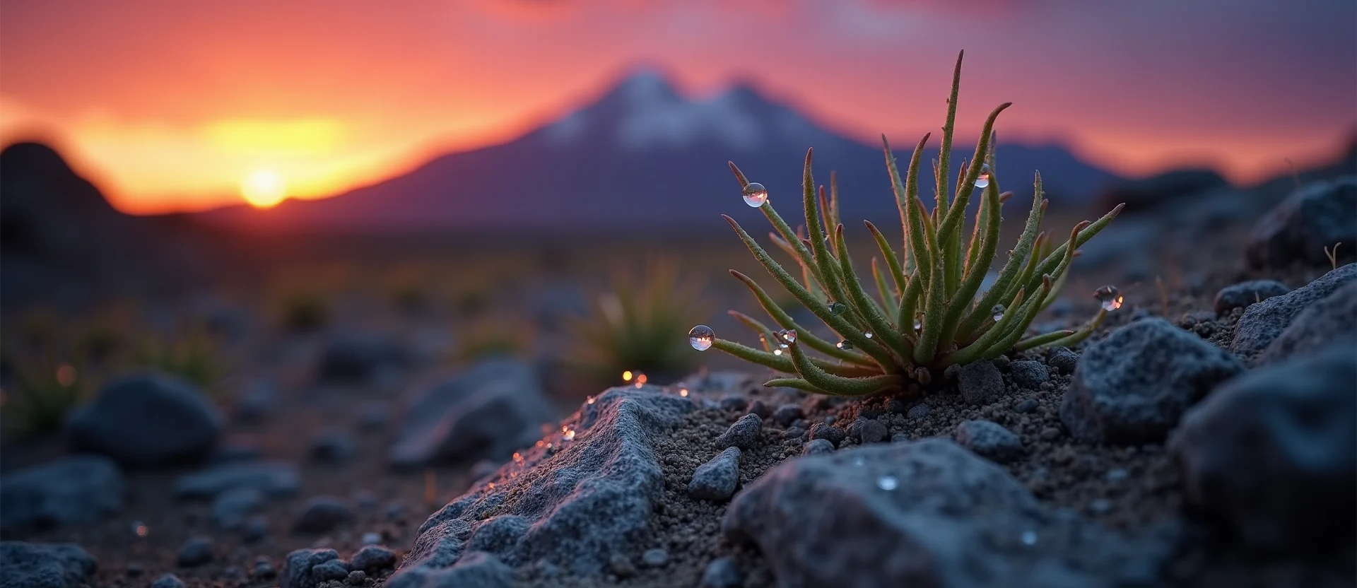 Symbolizing Flow/Cleansing: A local Sagebrush (Artemisia tridentata) raindrops on desert leaves. - AI Generated