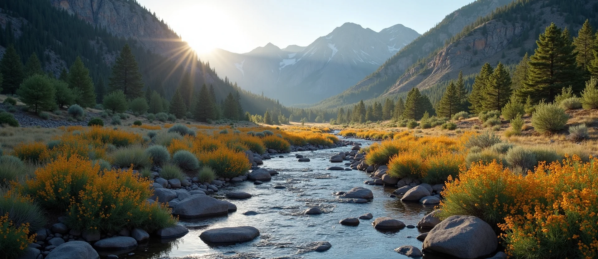 Symbolizing Flow/Cleansing: A local Indian Paintbrush babbling mountain creek. - AI Generated