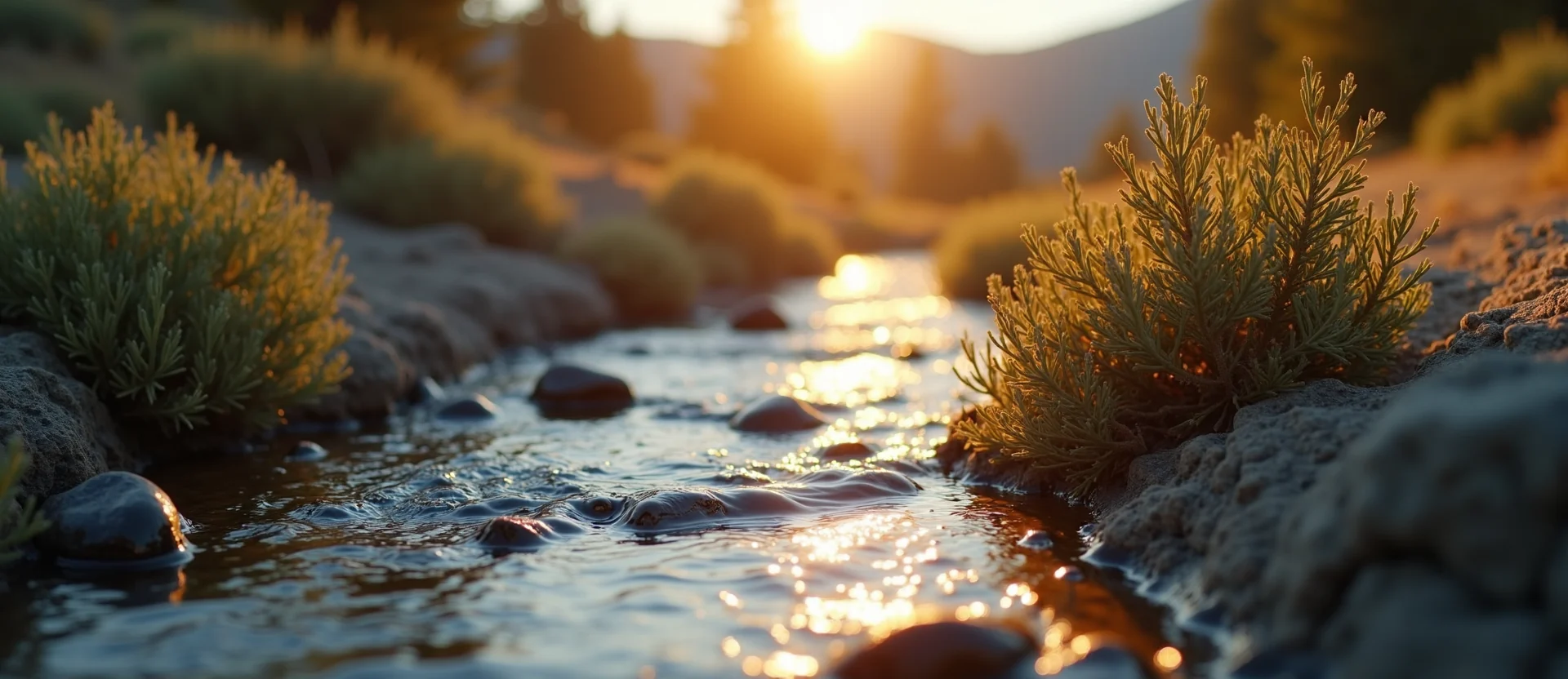 Symbolizing Flow/Cleansing: A local Bitterbrush clear cold snowmelt stream. - AI Generated