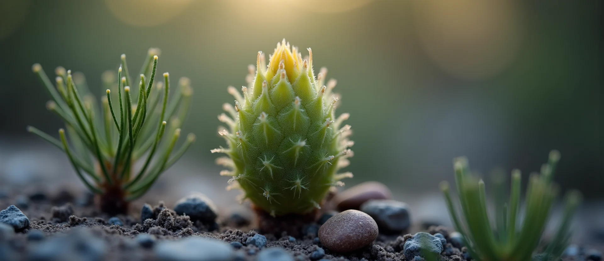 Symbolizing Seed/New Beginning: A local Sierra Juniper new green bud on a branch. - AI Generated