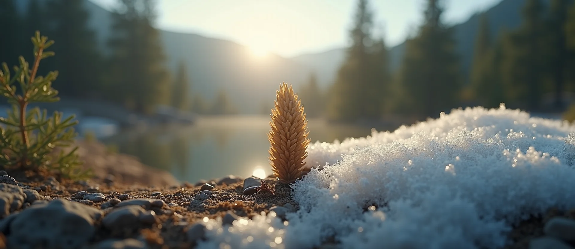 Symbolizing Seed/New Beginning: A local Desert Peach single pine seed on dry earth. - AI Generated