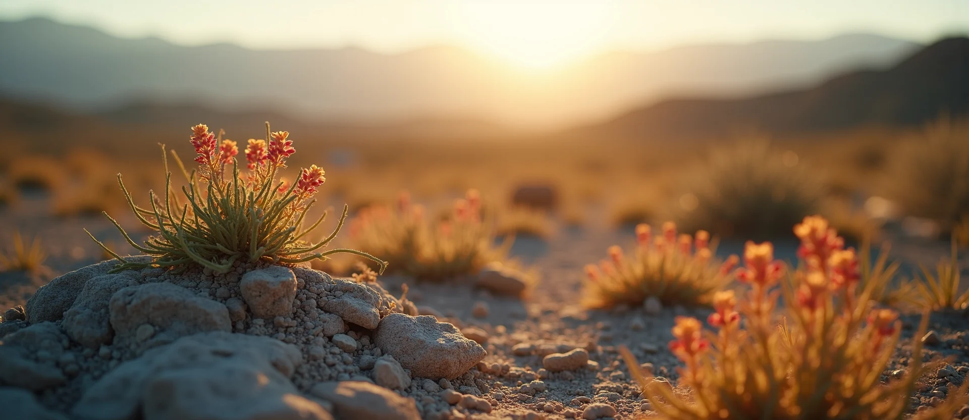 Symbolizing Stability/Peak: A local Indian Paintbrush distant Sierra horizon. - AI Generated