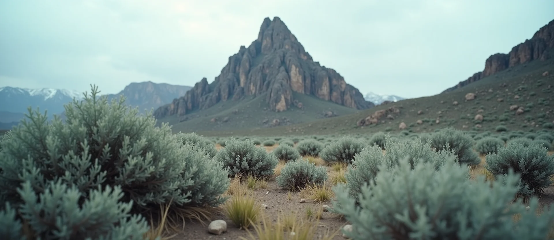 Symbolizing Stability/Peak: A local Sagebrush (Artemisia tridentata) jagged granite peak. - AI Generated