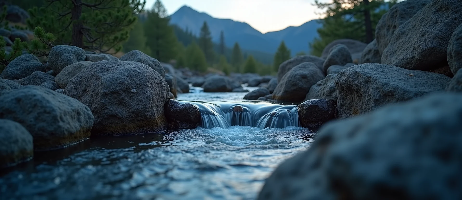 Symbolizing Flow/Cleansing: A local Sierra Juniper hidden small waterfall. - AI Generated