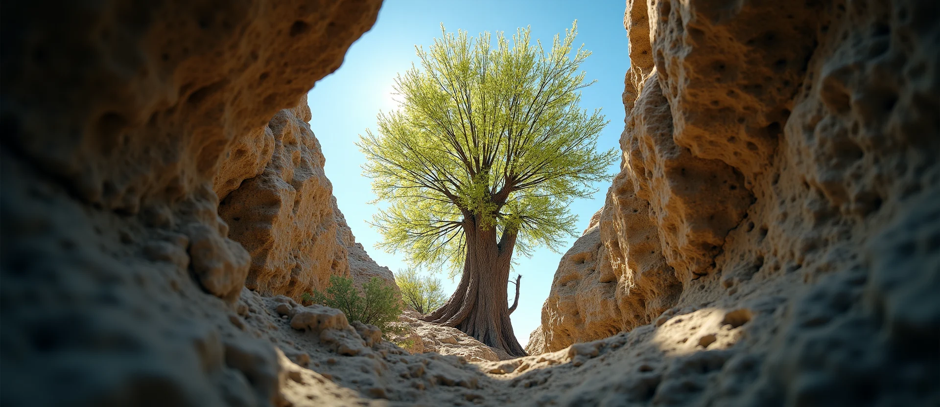 Symbolizing Growth/Resilience: A local Sagebrush (Artemisia tridentata) tree growing out of a rock cleft. - AI Generated