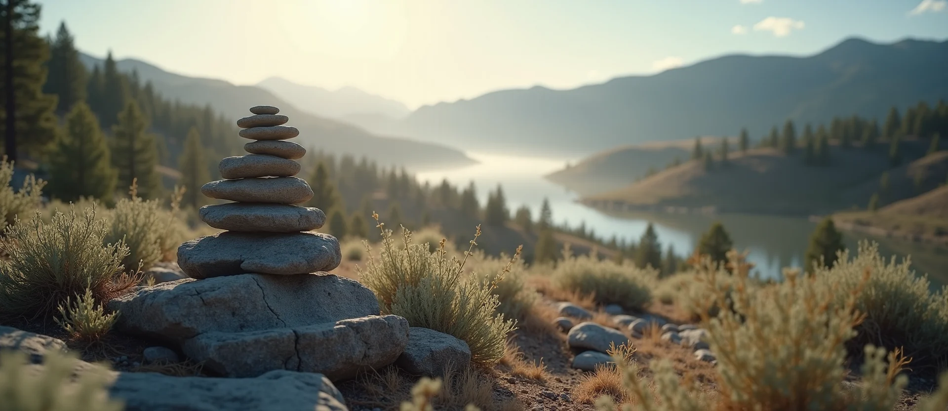 Symbolizing Stability/Peak: A local Sagebrush (Artemisia tridentata) ancient rock cairn. - AI Generated