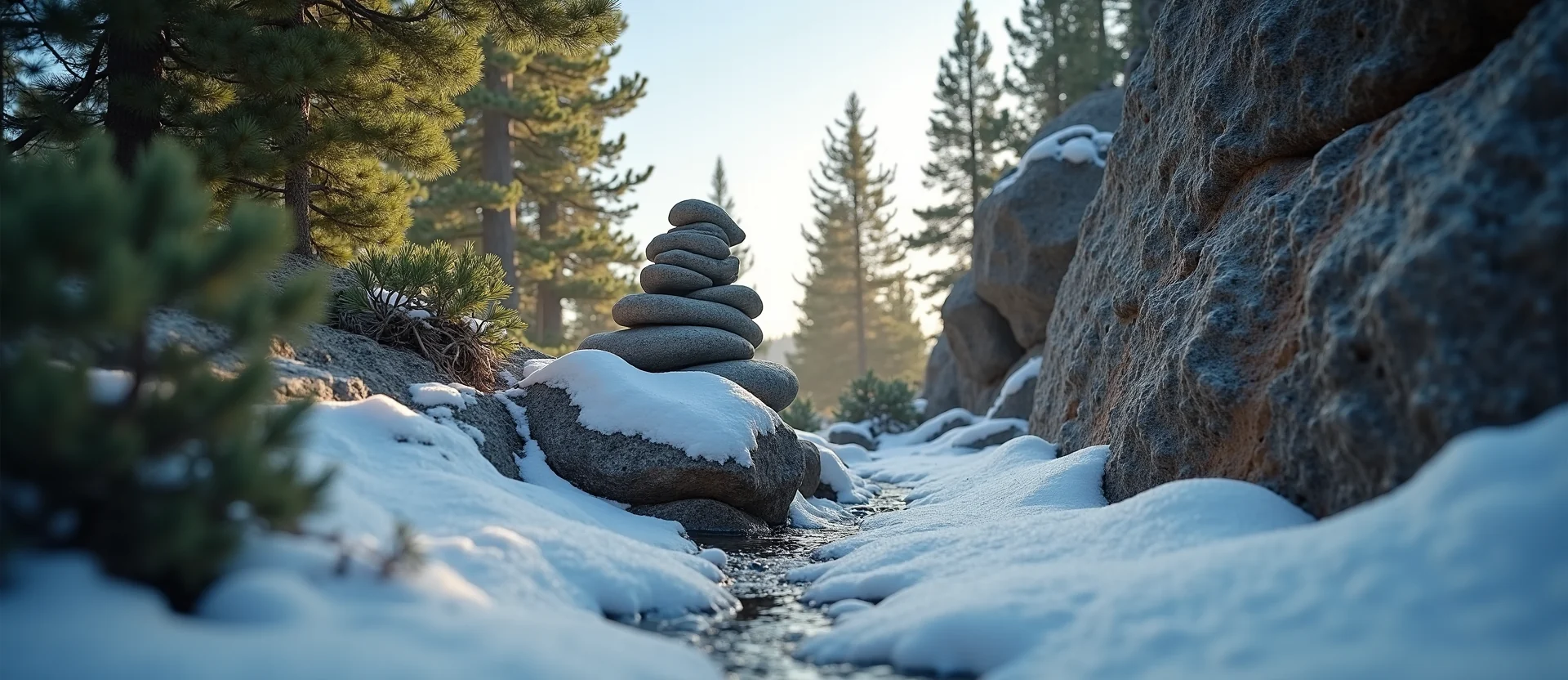 Symbolizing Stability/Peak: A local Ponderosa Pine ancient rock cairn. - AI Generated