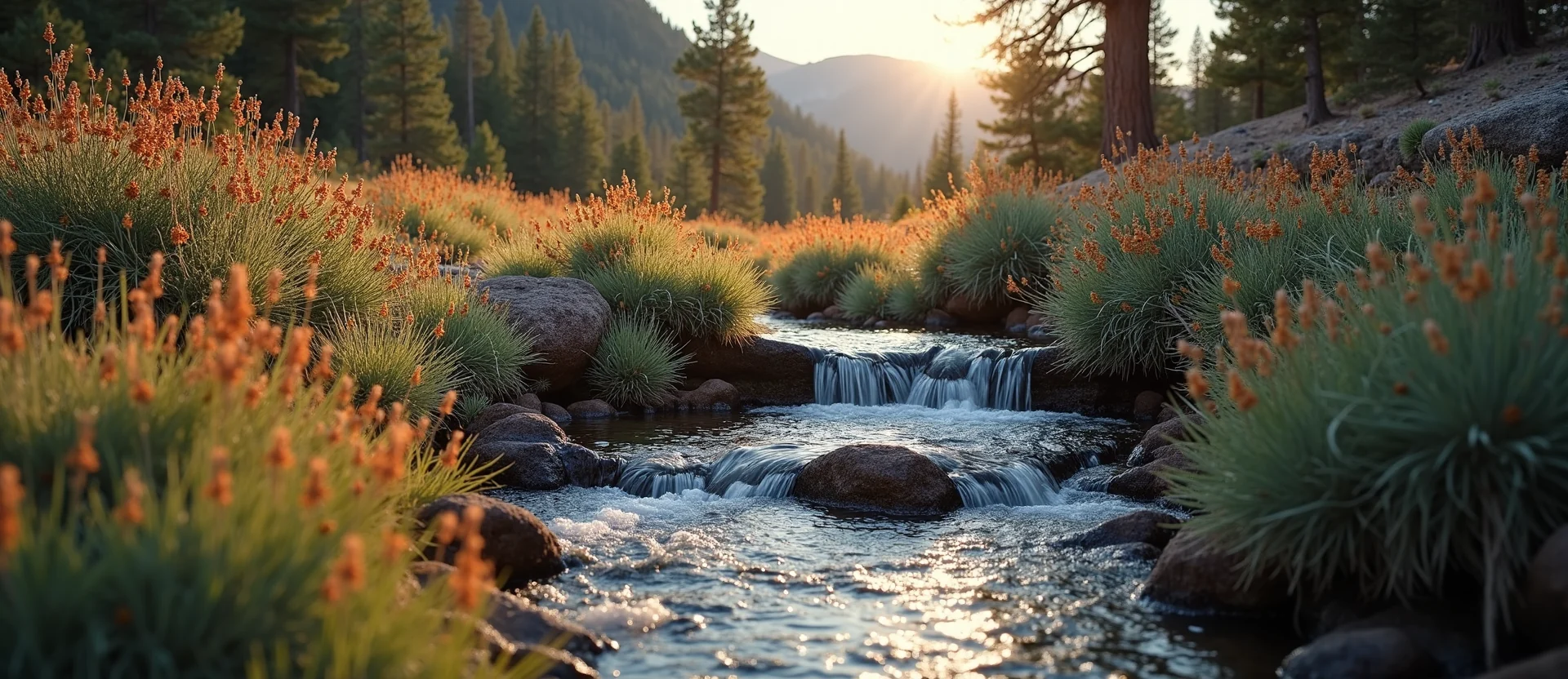 Symbolizing Flow/Cleansing: A local Indian Paintbrush hidden small waterfall. - AI Generated