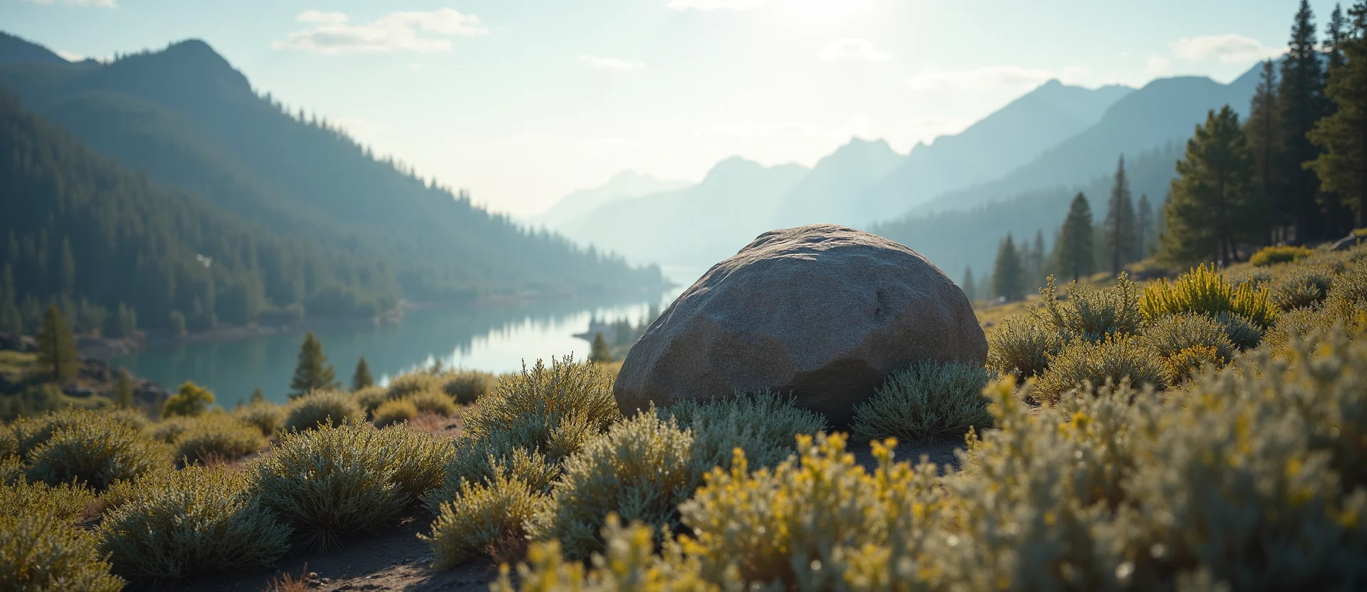 Symbolizing Stability/Peak: A local Bitterbrush unshakable boulder. - AI Generated