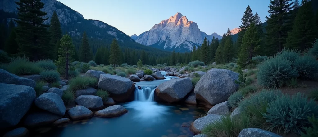 Symbolizing Flow/Cleansing: A local Sierra Juniper hidden small waterfall. - AI Generated