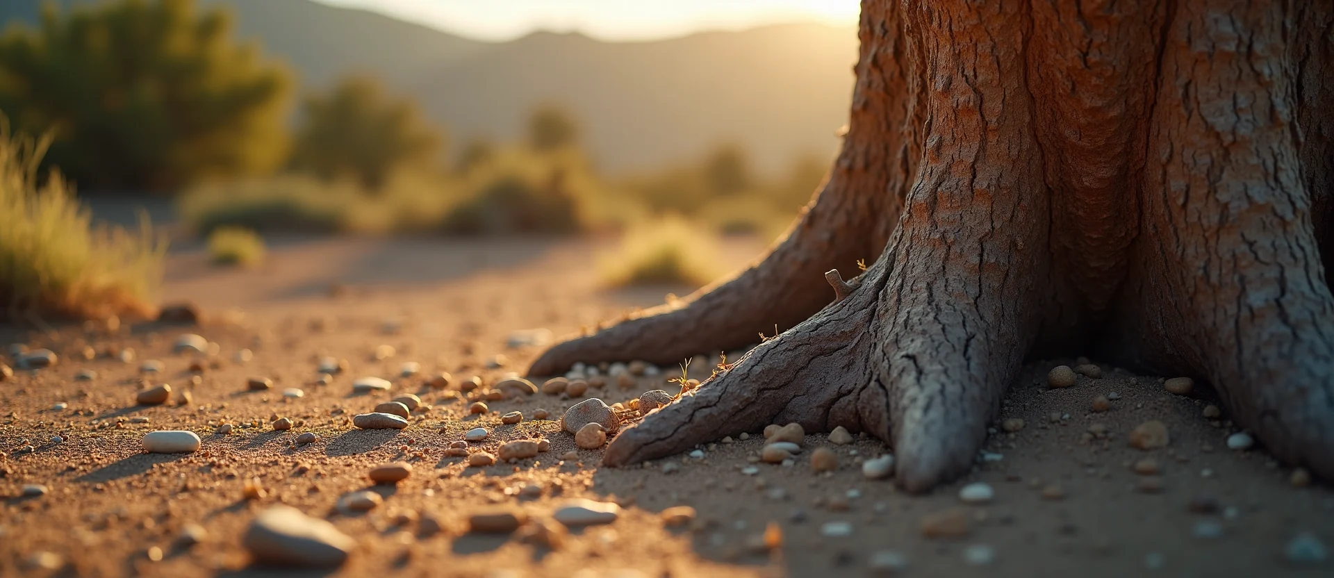 Symbolizing Growth/Resilience: A local Desert Peach sturdy weathered tree trunk. - AI Generated