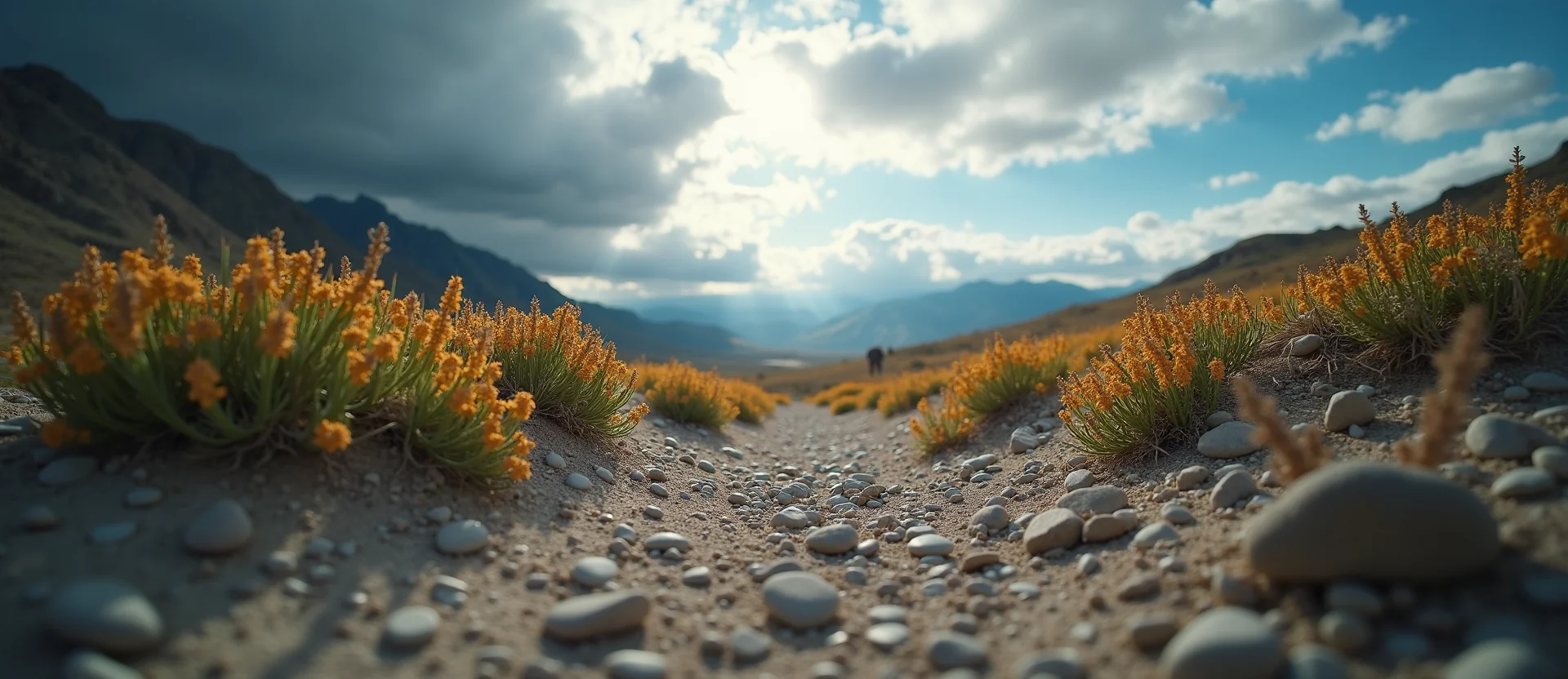 Symbolizing Stability/Peak: A local Indian Paintbrush distant Sierra horizon. - AI Generated