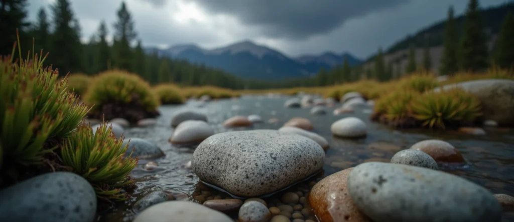 Symbolizing Flow/Cleansing: A local Indian Paintbrush smooth Truckee river stones. - AI Generated