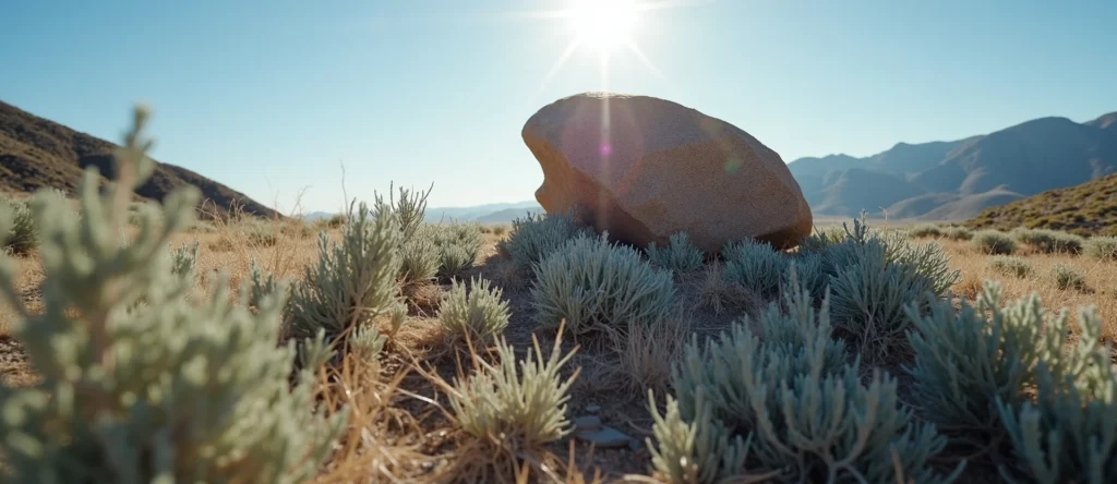 Symbolizing Stability/Peak: A local Rabbitbrush unshakable boulder. - AI Generated