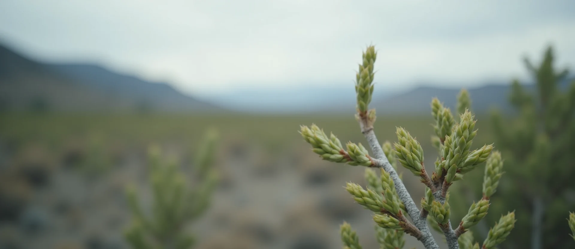 Symbolizing Seed/New Beginning: A local Indian Paintbrush new green bud on a branch. - AI Generated