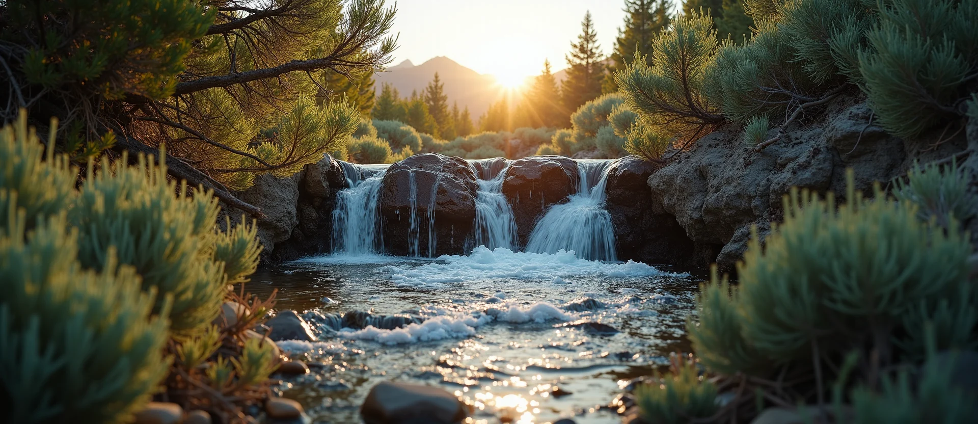 Symbolizing Flow/Cleansing: A local Rabbitbrush hidden small waterfall. - AI Generated