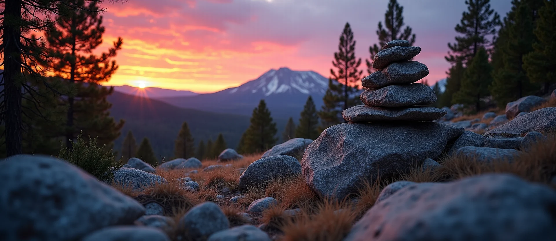 Symbolizing Stability/Peak: A local Quaking Aspen ancient rock cairn. - AI Generated