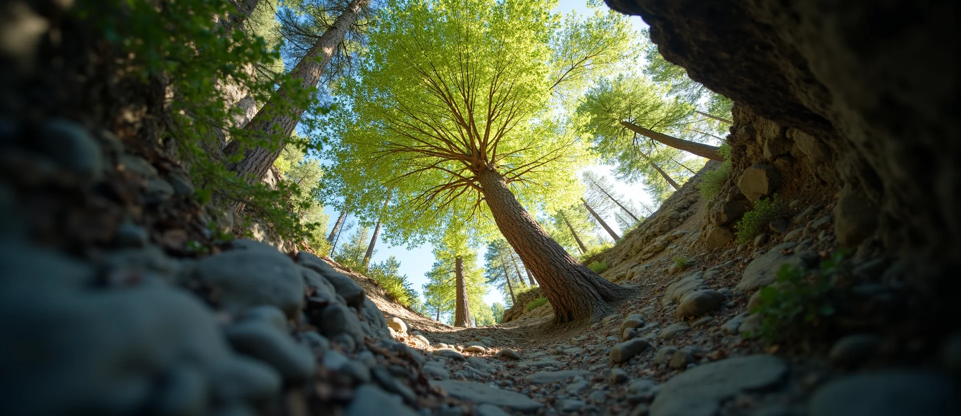 Symbolizing Growth/Resilience: A local Ponderosa Pine tree growing out of a rock cleft. - AI Generated