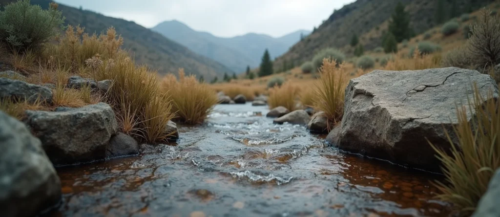 Symbolizing Flow/Cleansing: A local Desert Peach babbling mountain creek. - AI Generated
