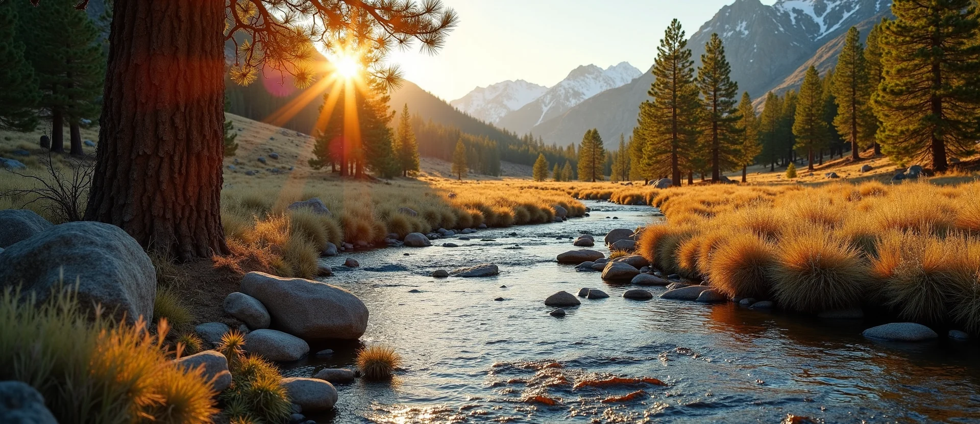 Symbolizing Flow/Cleansing: A local Sierra Juniper clear cold snowmelt stream. - AI Generated