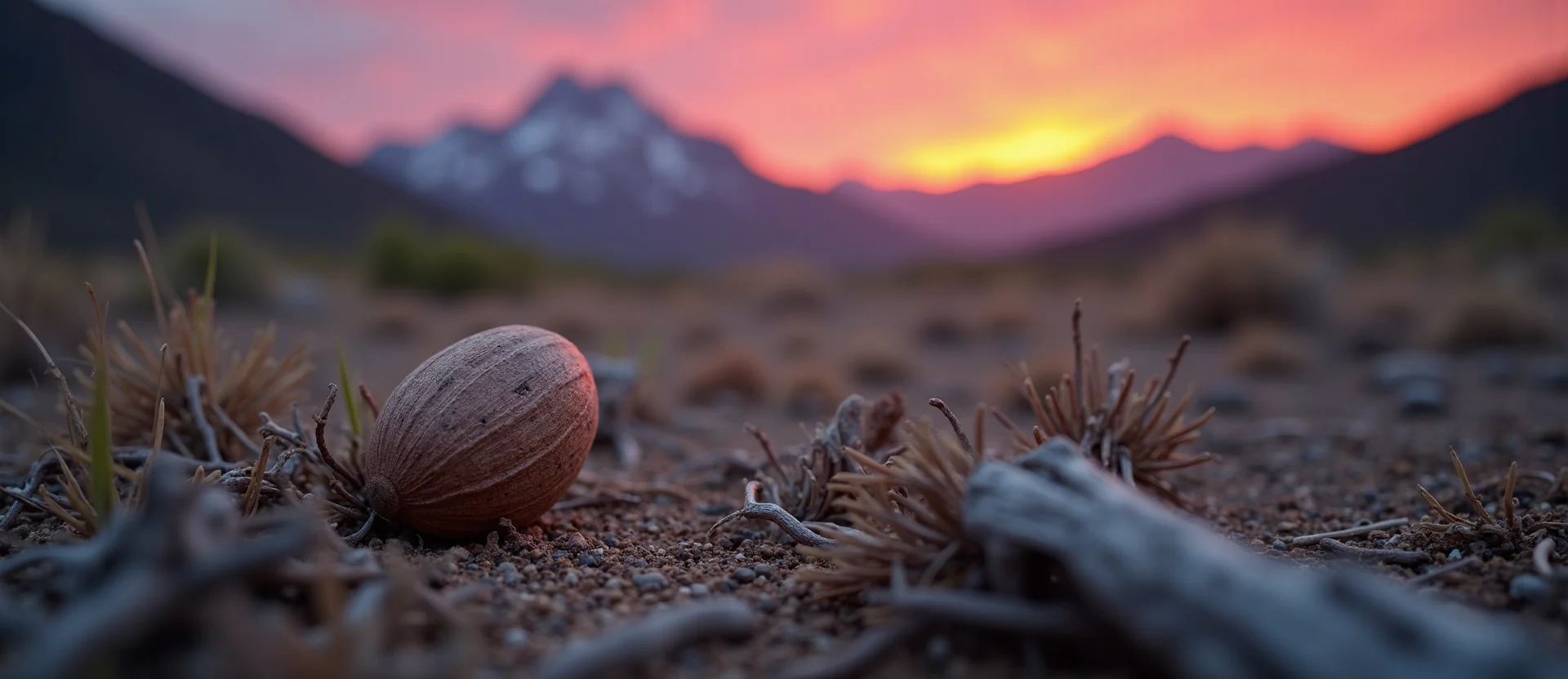 Symbolizing Seed/New Beginning: A local Sierra Juniper single pine seed on dry earth. - AI Generated