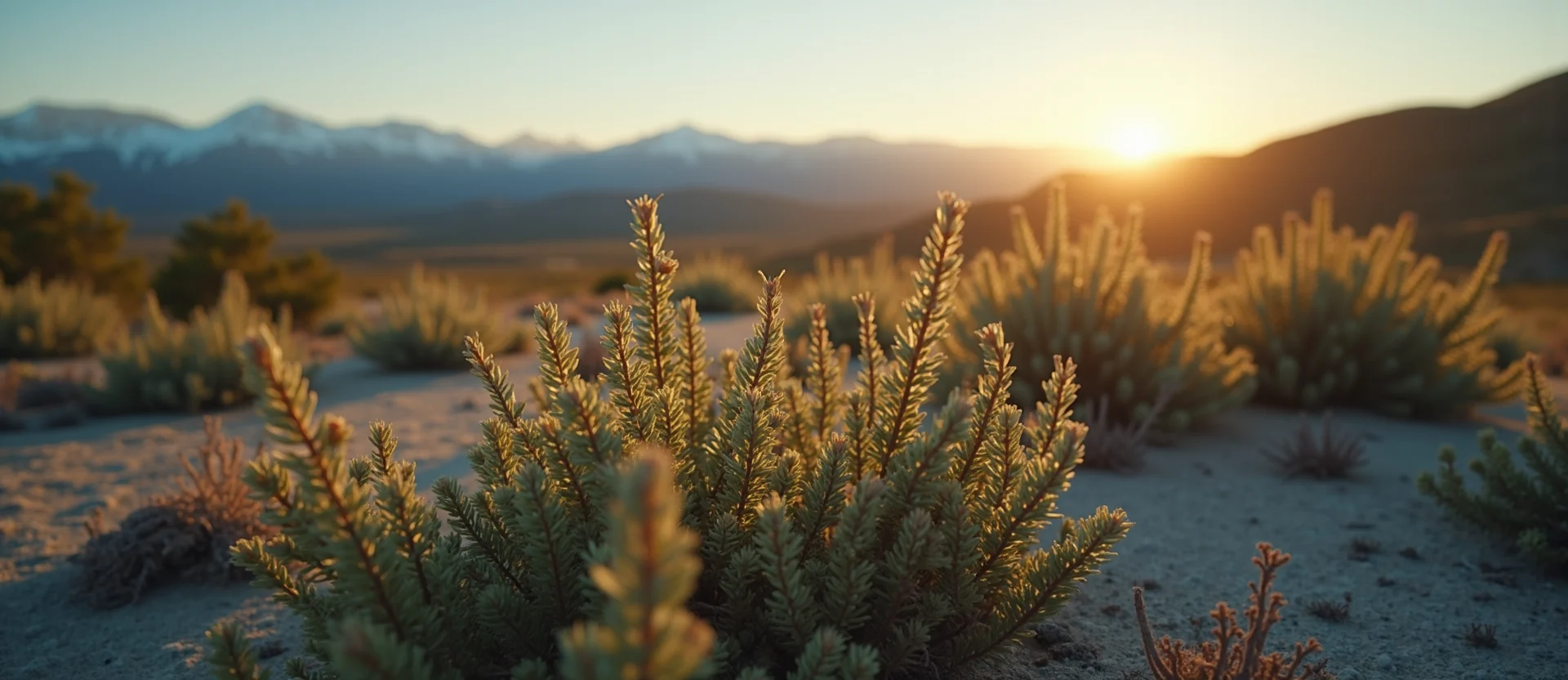 Symbolizing Stability/Peak: A local Rabbitbrush distant Sierra horizon. - AI Generated