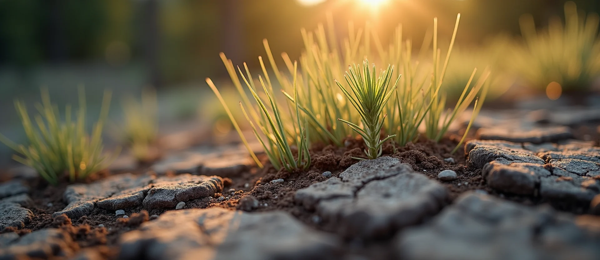 Symbolizing Seed/New Beginning: A local Sagebrush (Artemisia tridentata) shoot emerging from cracked soil. - AI Generated