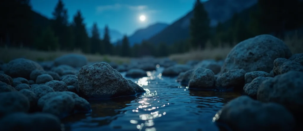 Symbolizing Flow/Cleansing: A local Sierra Juniper clear cold snowmelt stream. - AI Generated