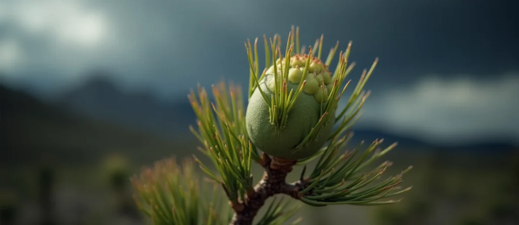 Symbolizing Seed/New Beginning: A local Desert Peach new green bud on a branch. - AI Generated