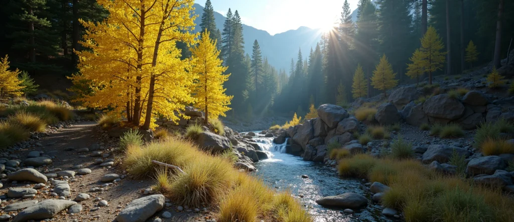 Symbolizing Flow/Cleansing: A local Ponderosa Pine hidden small waterfall. - AI Generated